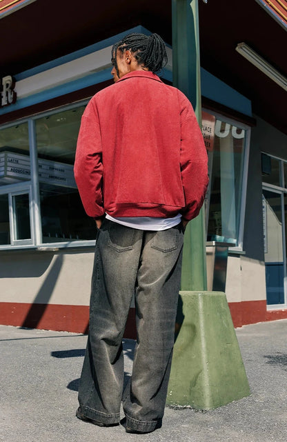 "Life" Red Corduroy Vintage Baseball Jacket